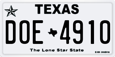 TX license plate DOE4910