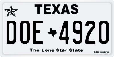TX license plate DOE4920