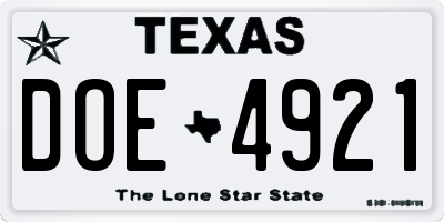 TX license plate DOE4921