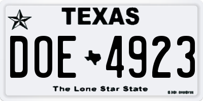 TX license plate DOE4923