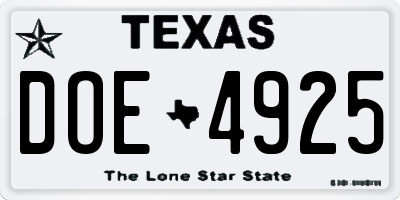 TX license plate DOE4925