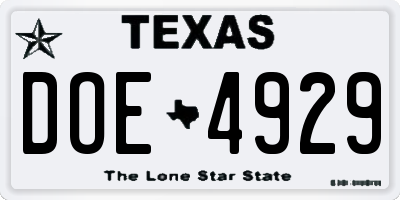 TX license plate DOE4929