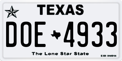 TX license plate DOE4933