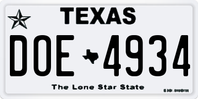 TX license plate DOE4934
