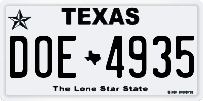 TX license plate DOE4935