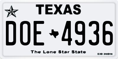 TX license plate DOE4936