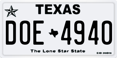 TX license plate DOE4940