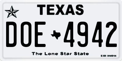 TX license plate DOE4942