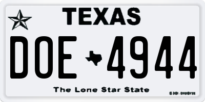 TX license plate DOE4944