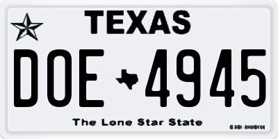 TX license plate DOE4945