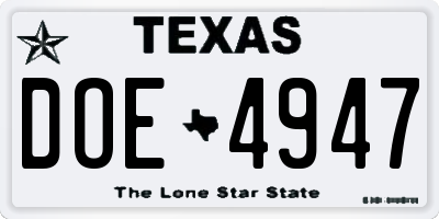 TX license plate DOE4947