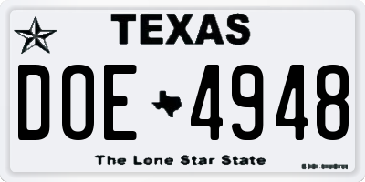 TX license plate DOE4948