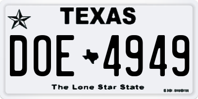 TX license plate DOE4949