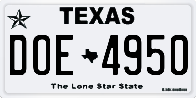 TX license plate DOE4950