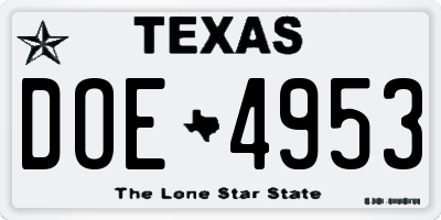 TX license plate DOE4953