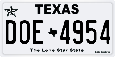 TX license plate DOE4954