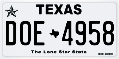 TX license plate DOE4958