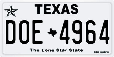 TX license plate DOE4964