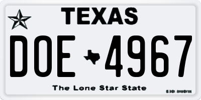 TX license plate DOE4967