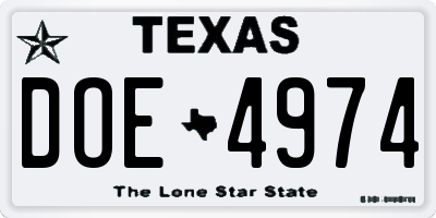 TX license plate DOE4974