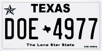 TX license plate DOE4977