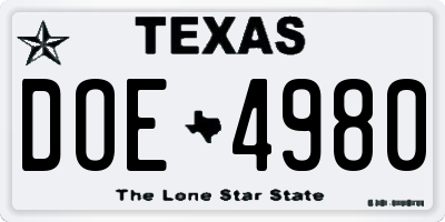 TX license plate DOE4980