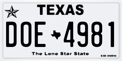 TX license plate DOE4981