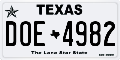 TX license plate DOE4982