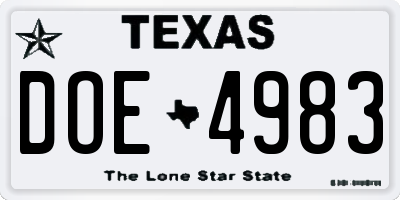 TX license plate DOE4983