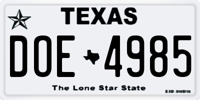 TX license plate DOE4985