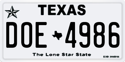 TX license plate DOE4986
