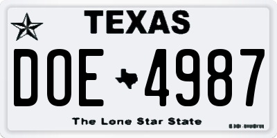 TX license plate DOE4987