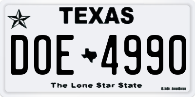 TX license plate DOE4990