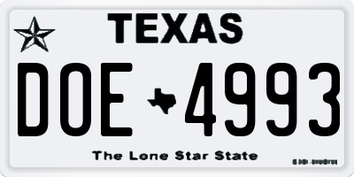 TX license plate DOE4993
