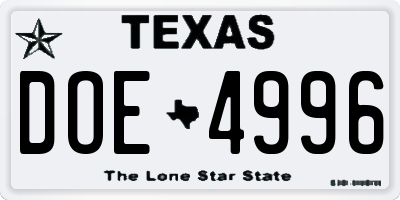TX license plate DOE4996