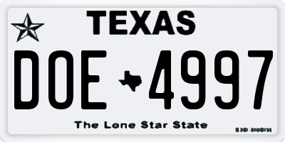 TX license plate DOE4997