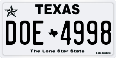 TX license plate DOE4998