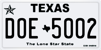TX license plate DOE5002