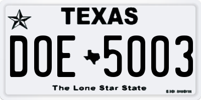 TX license plate DOE5003