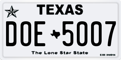 TX license plate DOE5007