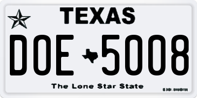 TX license plate DOE5008