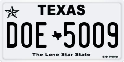 TX license plate DOE5009