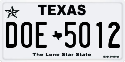 TX license plate DOE5012