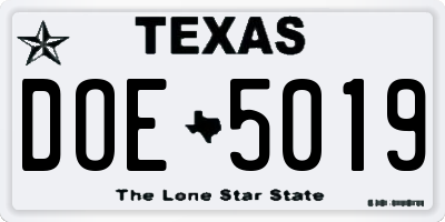 TX license plate DOE5019
