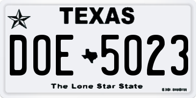 TX license plate DOE5023