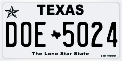 TX license plate DOE5024