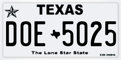 TX license plate DOE5025