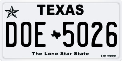TX license plate DOE5026
