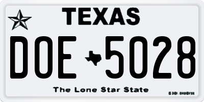 TX license plate DOE5028