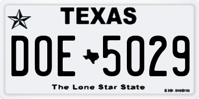TX license plate DOE5029